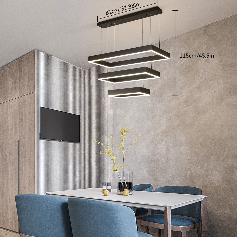 Modern LED Chandelier Light Rectangular Pendant Ceiling Light Lamp With Remote