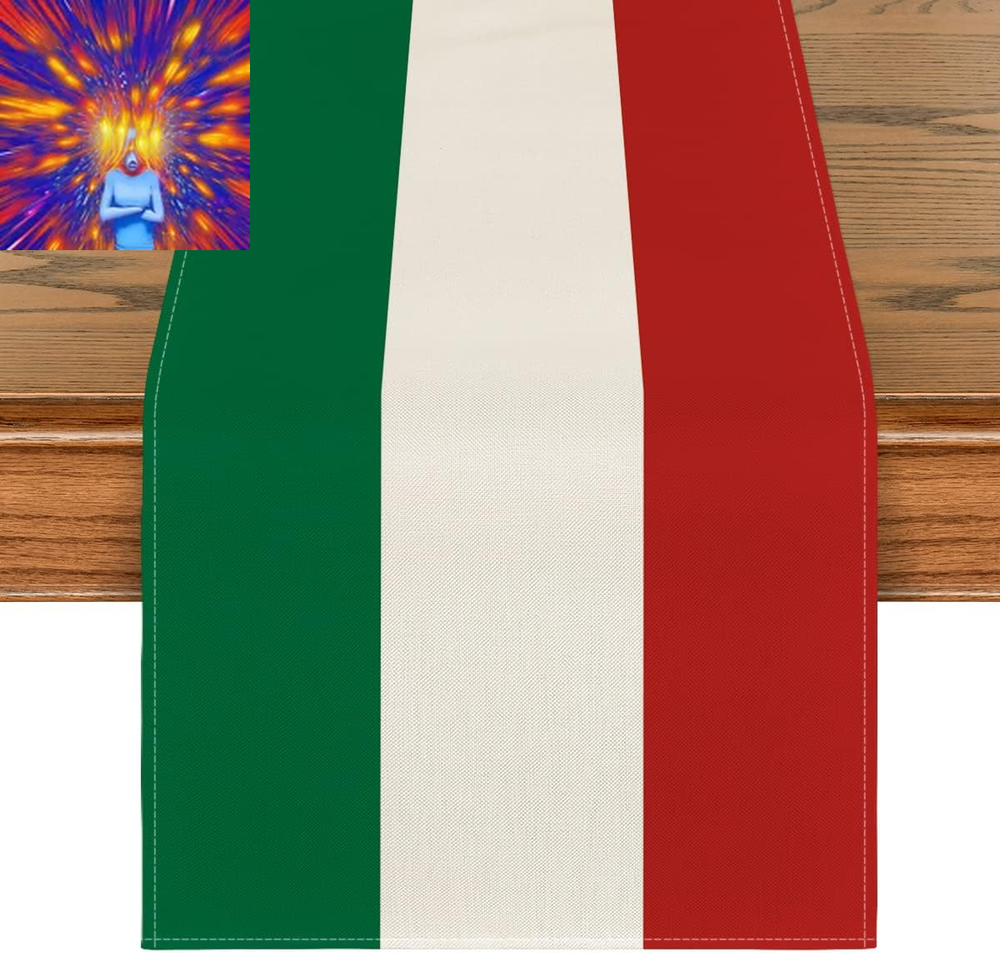 Green Red Stripes Italy Table Runner, Italian Themed Party Kitchen Dining Table