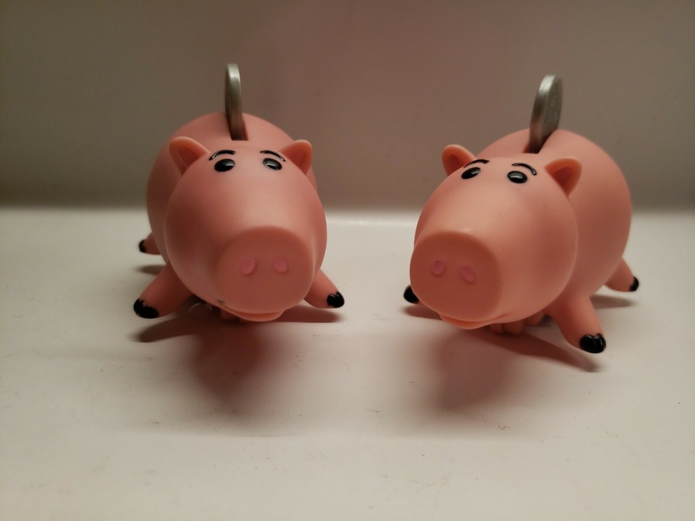 Vintage 1990s Disney Toy Story Burger King Hamm Pig Push Coin & Go Lot of 2