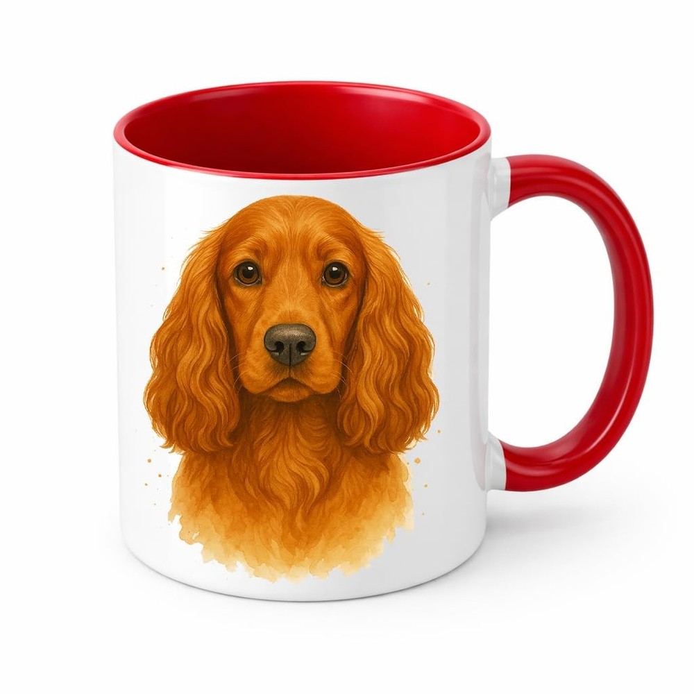 Cocker Spaniel Mug Brew Crew Gifts White Ceramic 11 oz Watercolour Design Red