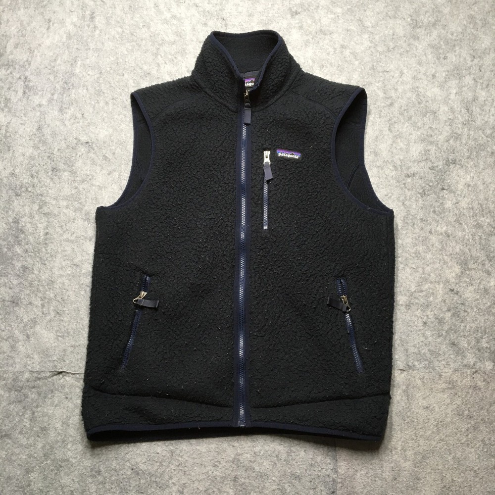 Patagonia Retro Deep Pile Vest Mens Medium M Classic Navy Blue Logo Full Zip