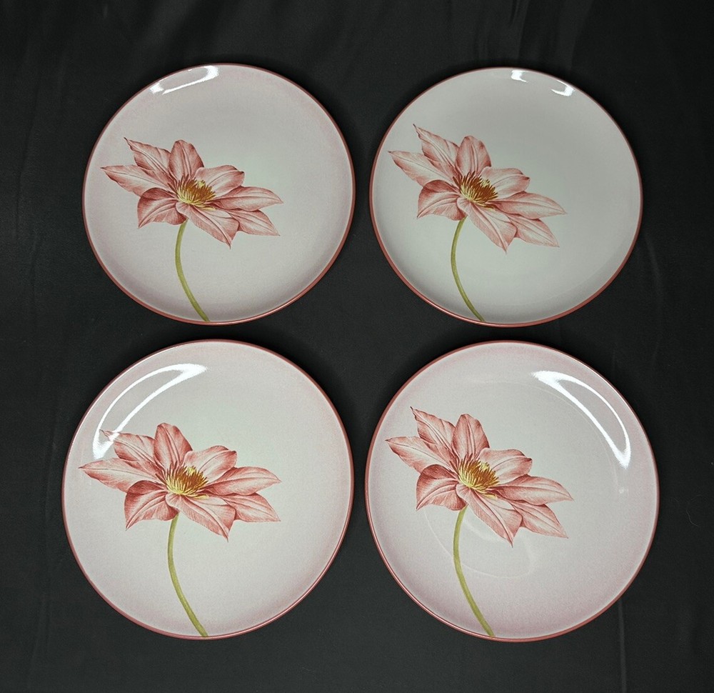 Set of 4 Noritake Colorwave Raspberry Floral Accent Salad Plates 8 3/8”