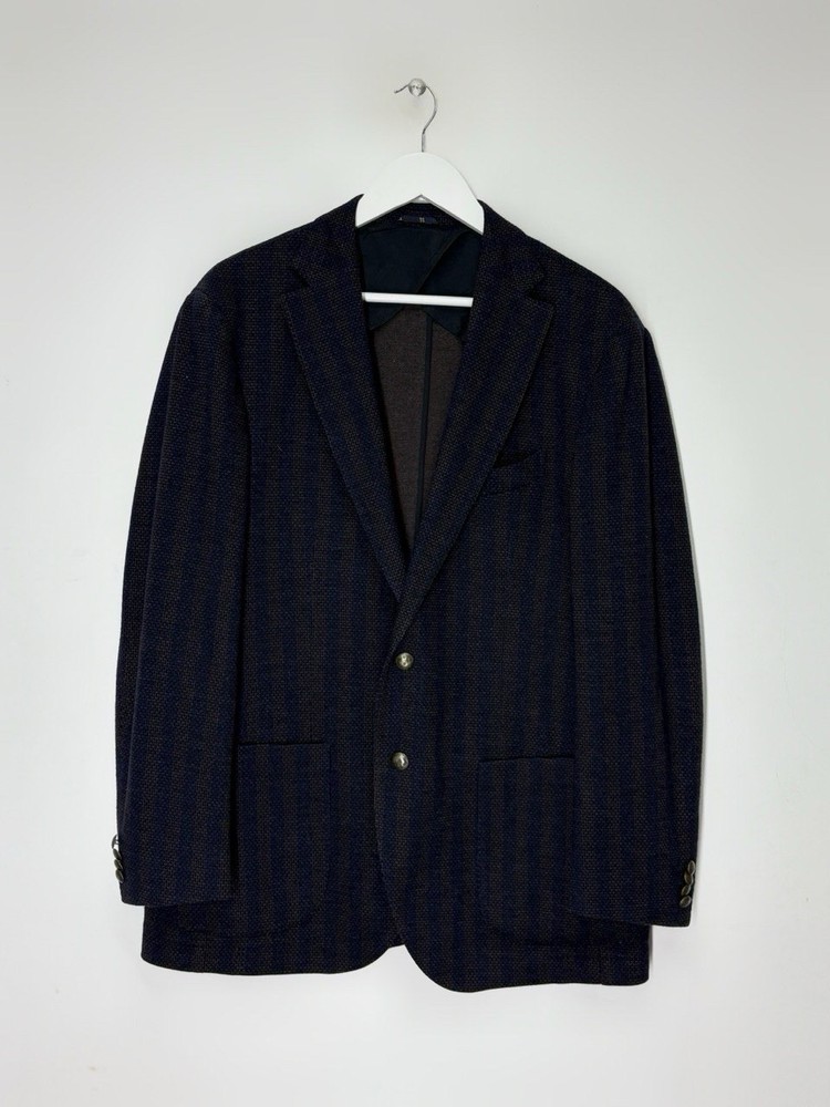 Sartoria Latorre Italy Designer Stripe Cotton Wool Blazer Blue Brown Men’s Sz 56