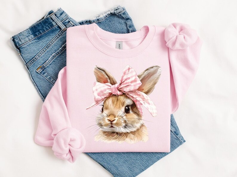 Retro Coquette Bow Bunny Sweatshirt for Easter Style and Comfort