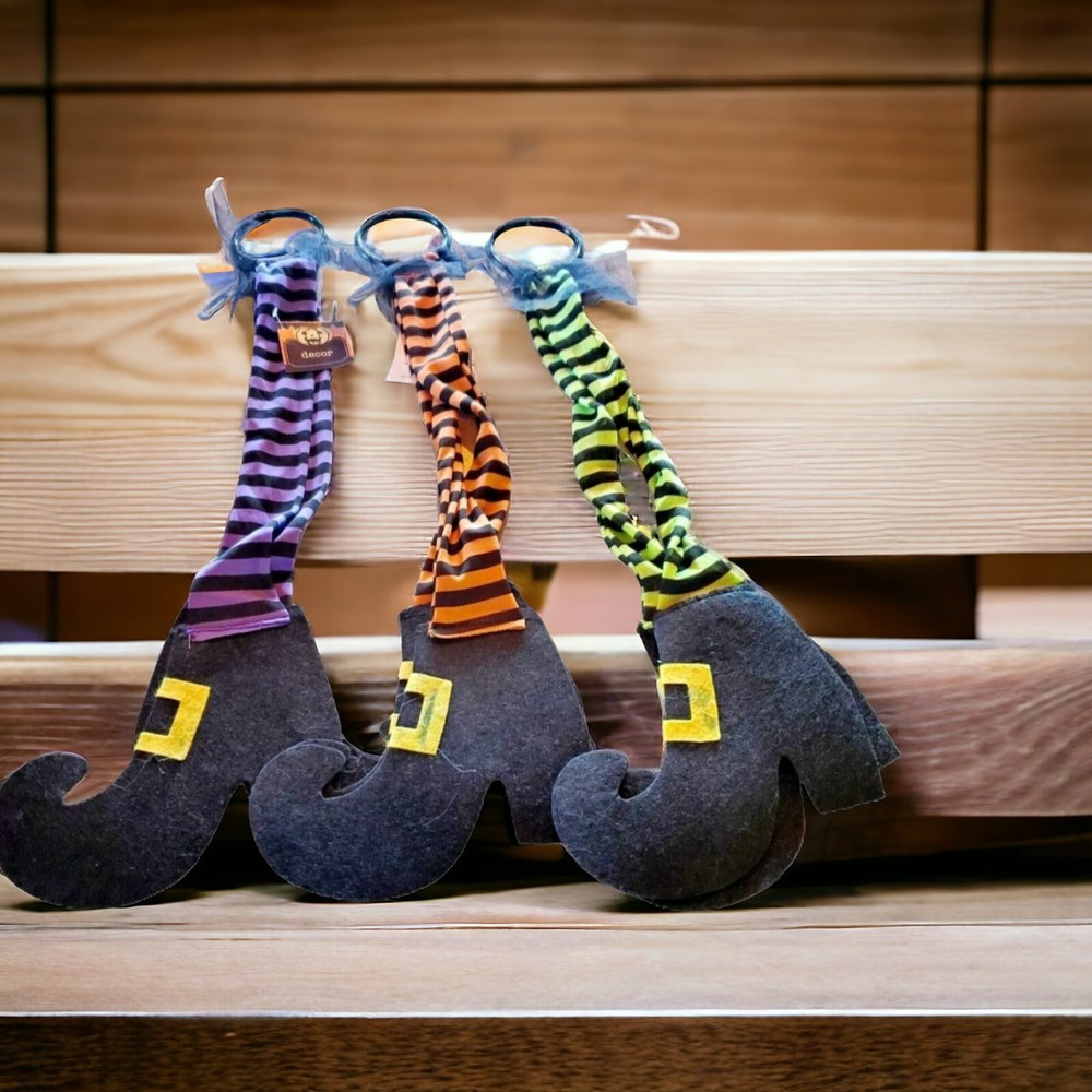 Spooky Striped Witch Shoes Door Hangers for Halloween Decor
