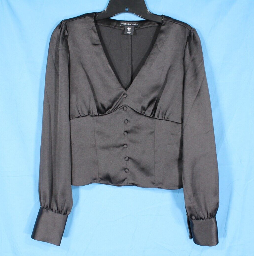 SINCERELY JULES Black SATIN Side Zip CORSET STYLE V-Neck DRESSY BLOUSE/TOP Sz M