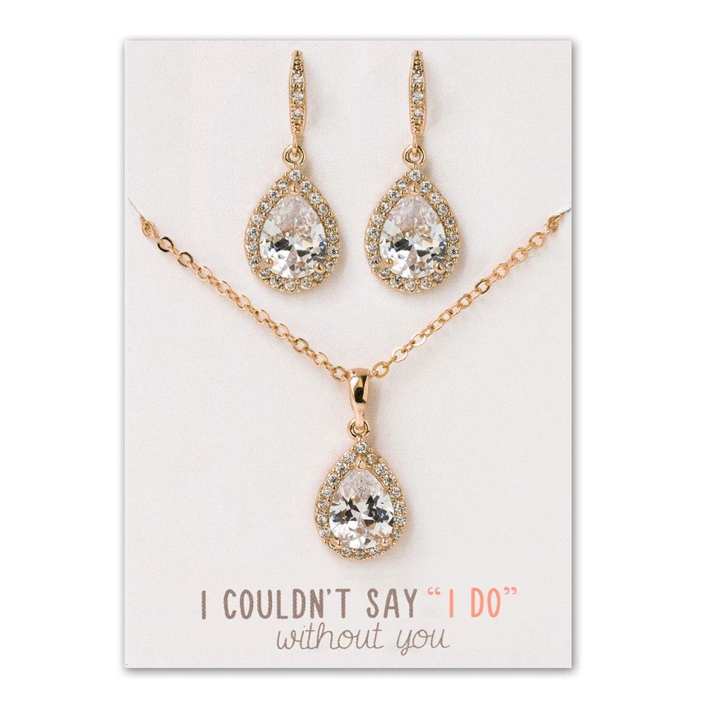 A+O Wedding Bridesmaid Gift Silver Drop Dangle Earrings Jewelry Set