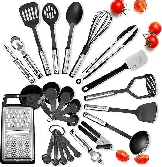 24-Piece Nylon Kitchen Utensils Set with Stainless Steel Handles, Heat-Resistan