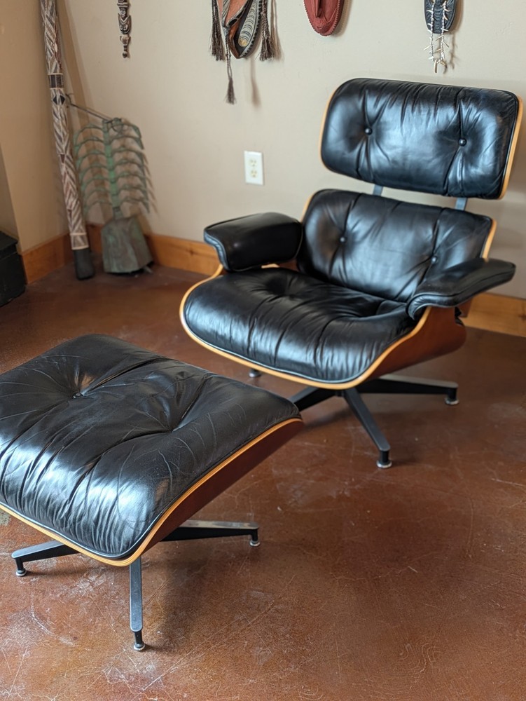 Authentic Herman Miller Eames Lounge Chair & Ottoman | Black Leather & Walnut...