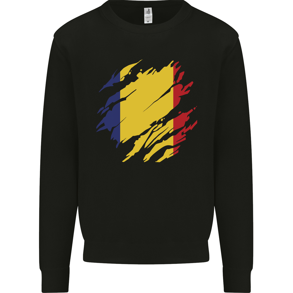 Torn Romania Flag Romanian Day Football Mens Sweatshirt Jumper