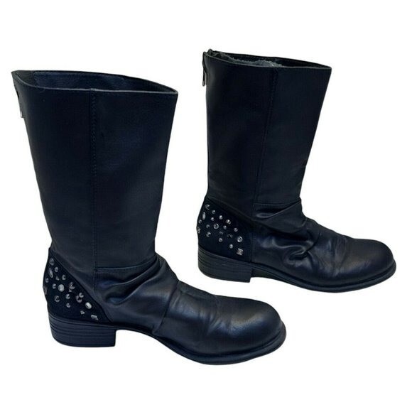 BCBG Black Studded Leather Boots Size 8B 38 with Back Zipper