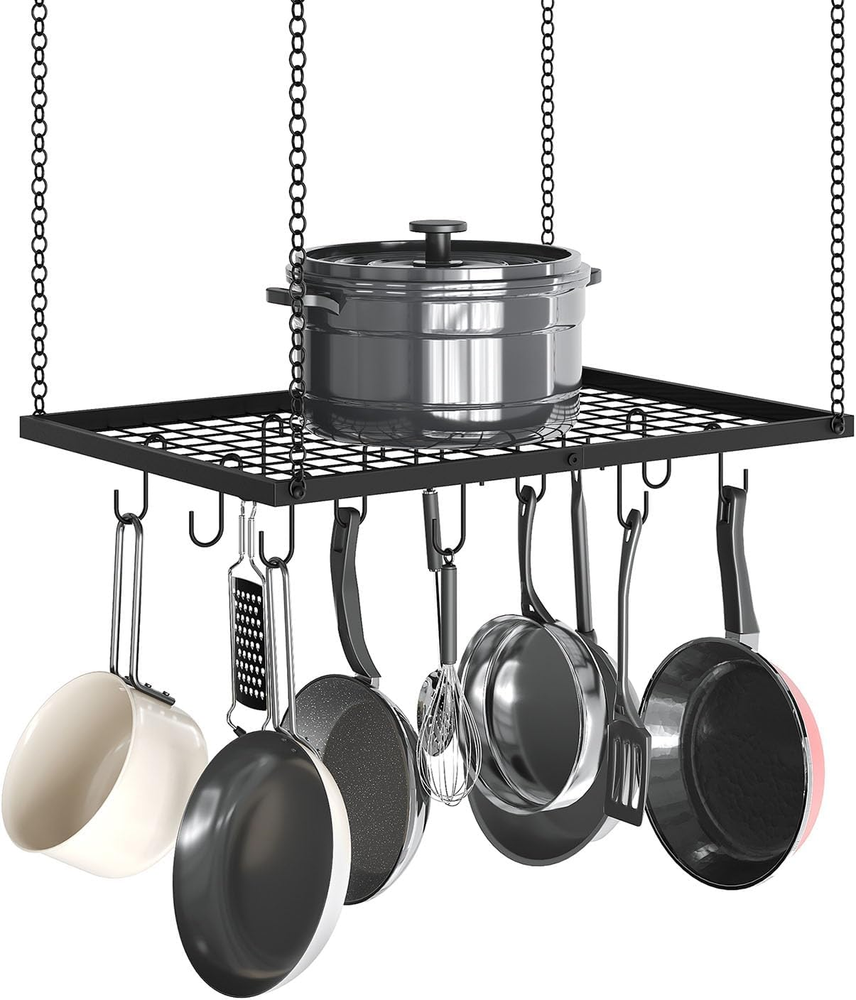 Hanging Pot Rack Ceiling Mounted Pot Hanger for Kitchen Metal Cookware Storage