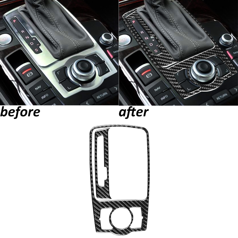 2Pcs Real Carbon Fiber Console Gear Shift Panel Trim For Audi A6 S6 C6 2005-2011