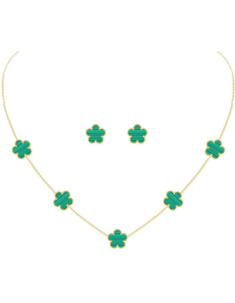 Gold Plated Stainless Steel Four Leaf Clover Necklace and Stud Jewelry Set fo...