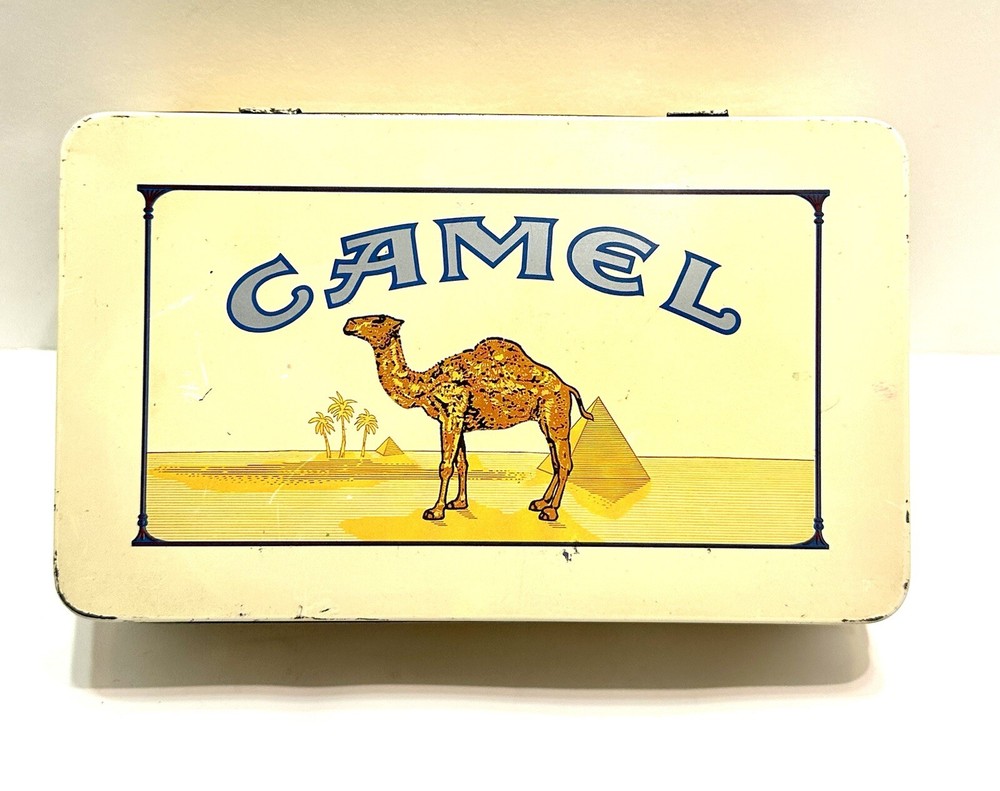 Vtg Joe Camel Rectangular RJRTC Tobacco Hinged Tin Can Stash Collectible 1992