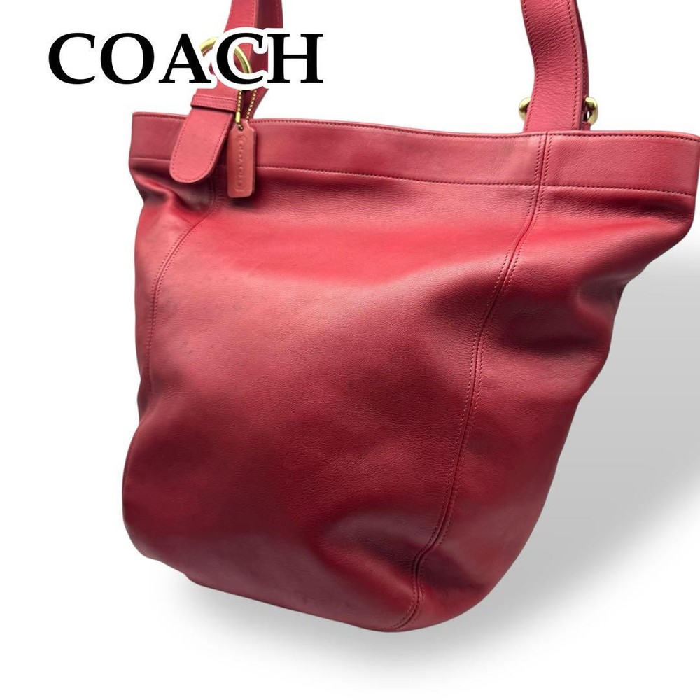 Coach Red Leather Tote Bag Large A4 Shoulder Bag with Charm