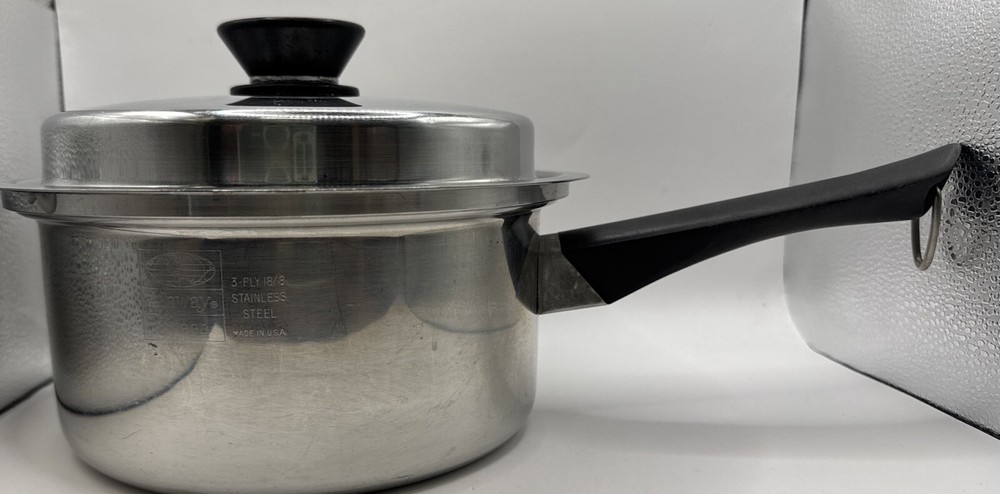 AMWAY Queen, 18/8 Stainless Steel 8 In Double Broiler  Lid  3 Ply Made In USA