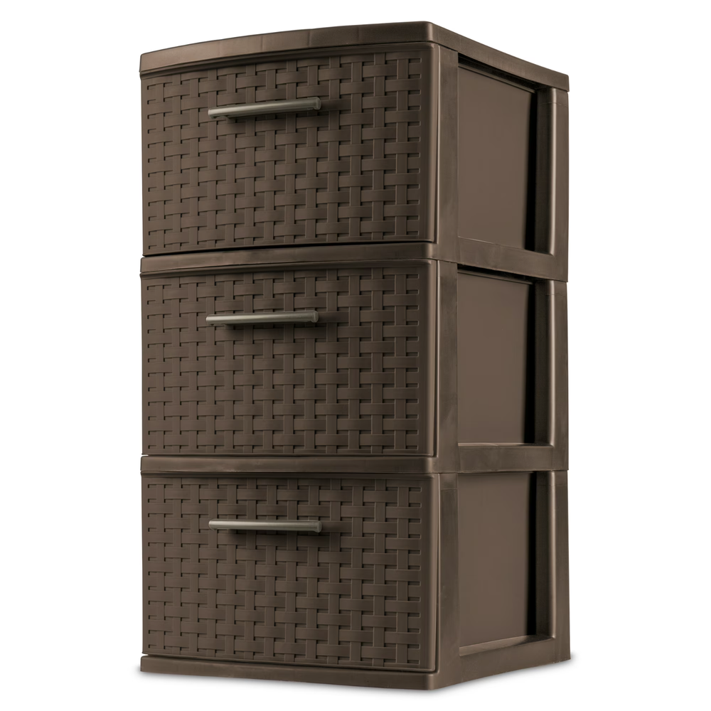 Weave 3 Drawer Plastic Storage Tower Brown Home Organizer