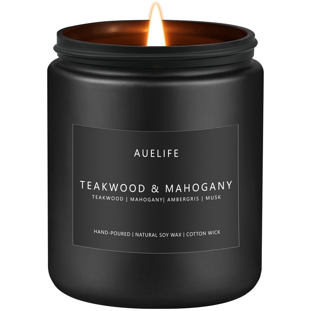 Teakwood Mahogany Scented Candle for Men - Masculine Aromatic Gift