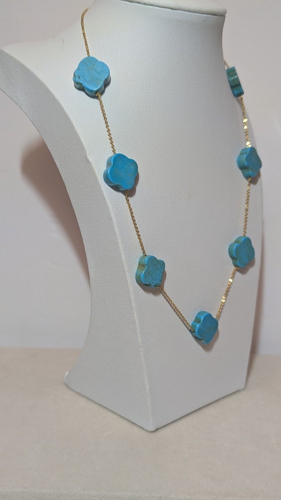 Turquoise Gold Clover Choker Necklace 15-16 Inch Adjustable