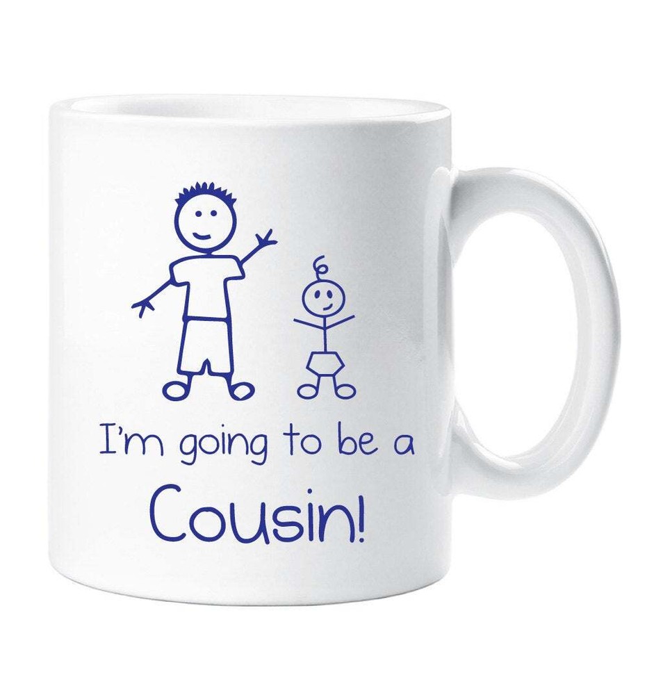 Boys Cousin Mug Family Gift - I'm Going To Be A Cousin Ceramic Cup with Stick People Design