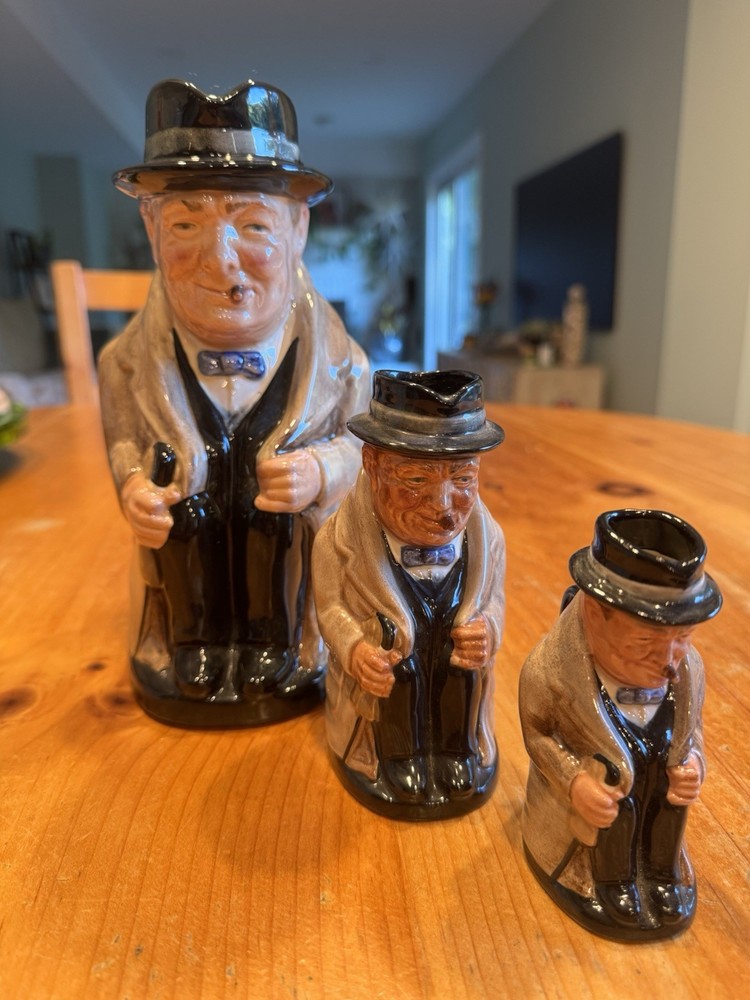 Royal Doulton Winston Churchill Tony Jugs Set Of 3  Sizes – Mint - get deal!