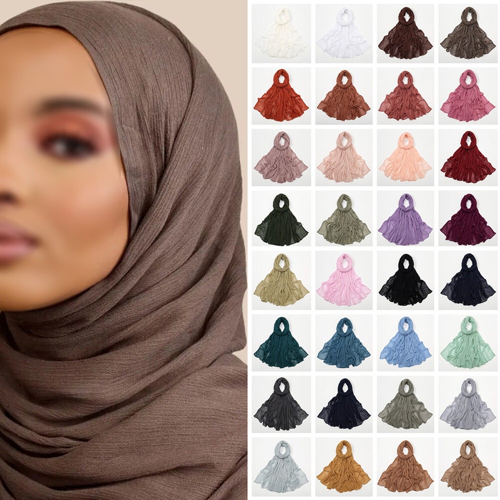 Crinkle Rayon Hijab Scarf Women Muslim Shawl Solid Headscarf Wrap Islamic Turban