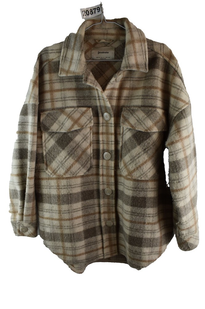 STRADIVARIUS Beige Overshirt Jacket size S Womens Checked Casual Outdoors