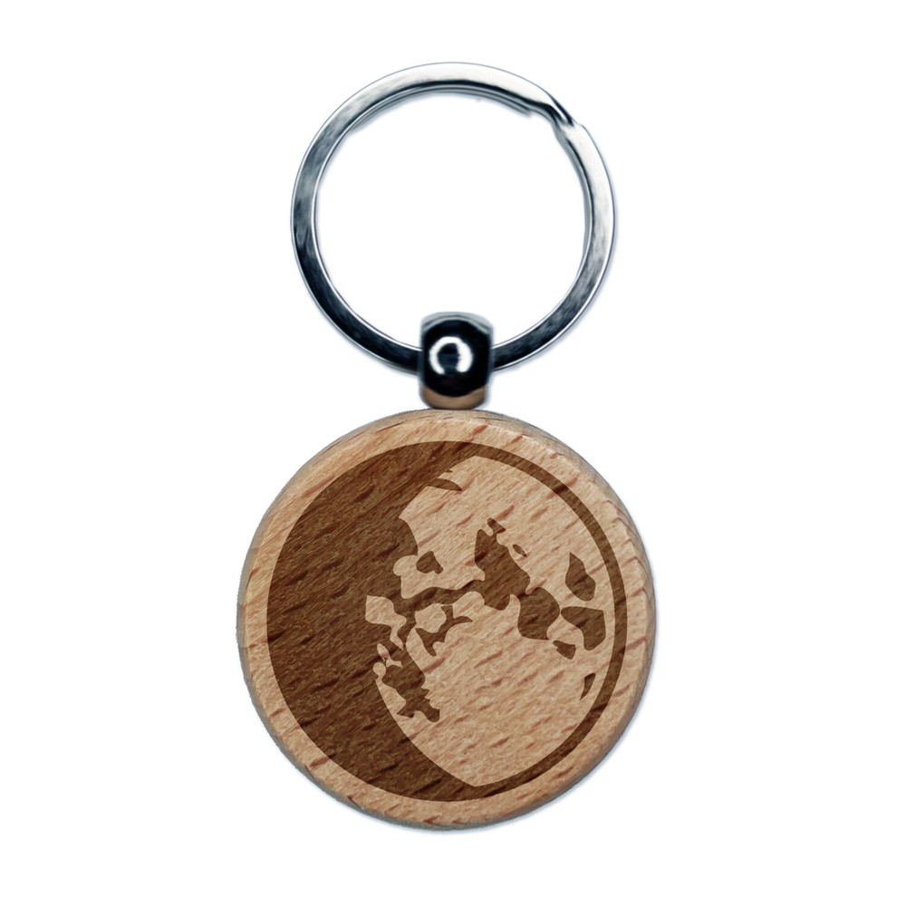 Waxing Gibbous Moon Phase Engraved Wood Round Keychain Tag Charm