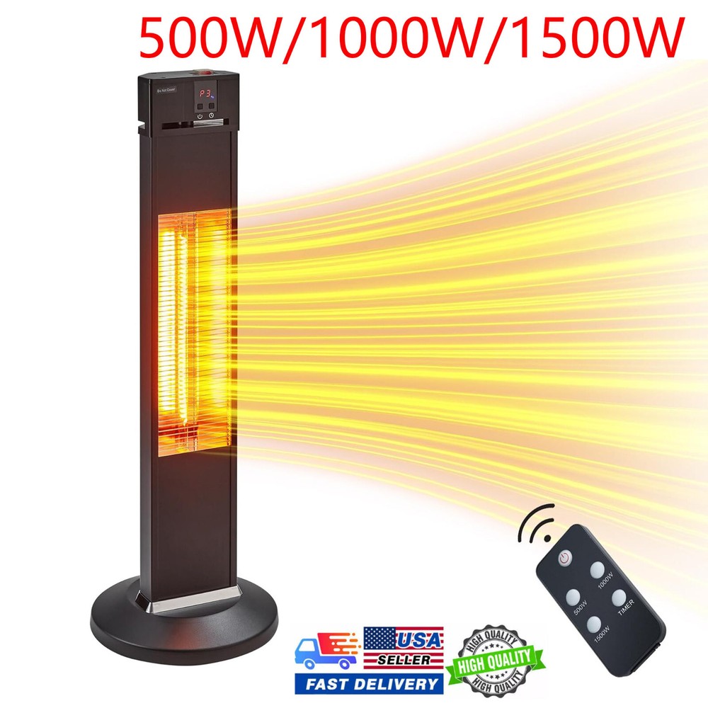 1500W Electric Patio Heater Portable 3 Heating Level With Timer & Remote Control