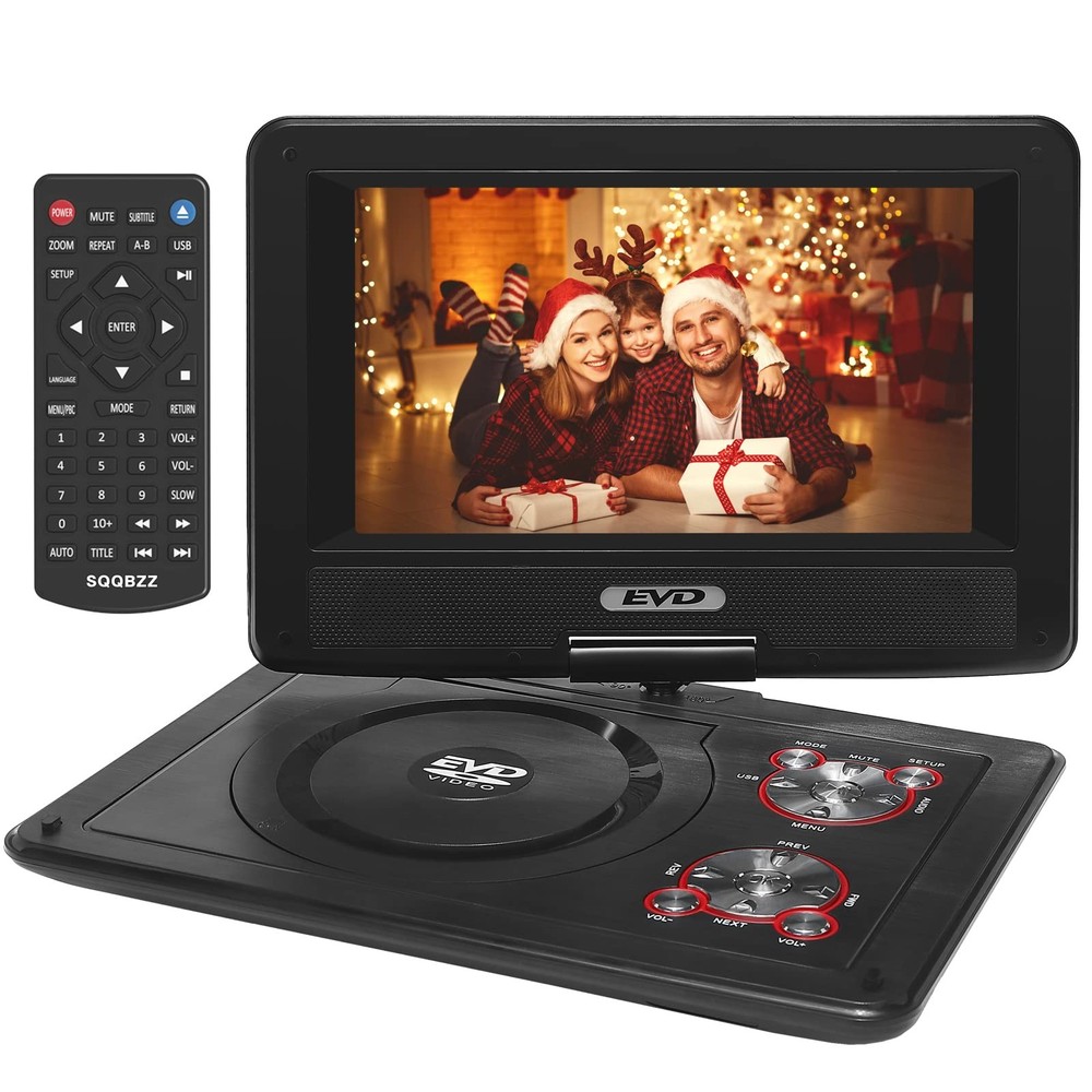 11.5-inch portable DVD player with 9.5-inch swivel screen 5-hour battery USB CD SD card dual speakers