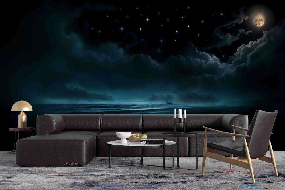3D Moon Starry Sky Ocean Night Scene Wall Murals Wallpaper Murals Wall Sticker
