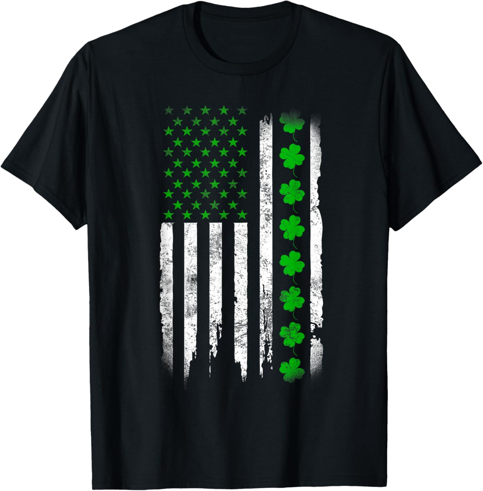 US American flag with Shamrocks for St Patricks day Lucky T Shirt