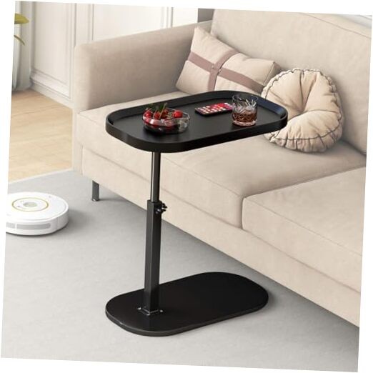 Adjustable C-Shaped End Table for Couch with 360° Swivel and Height Control