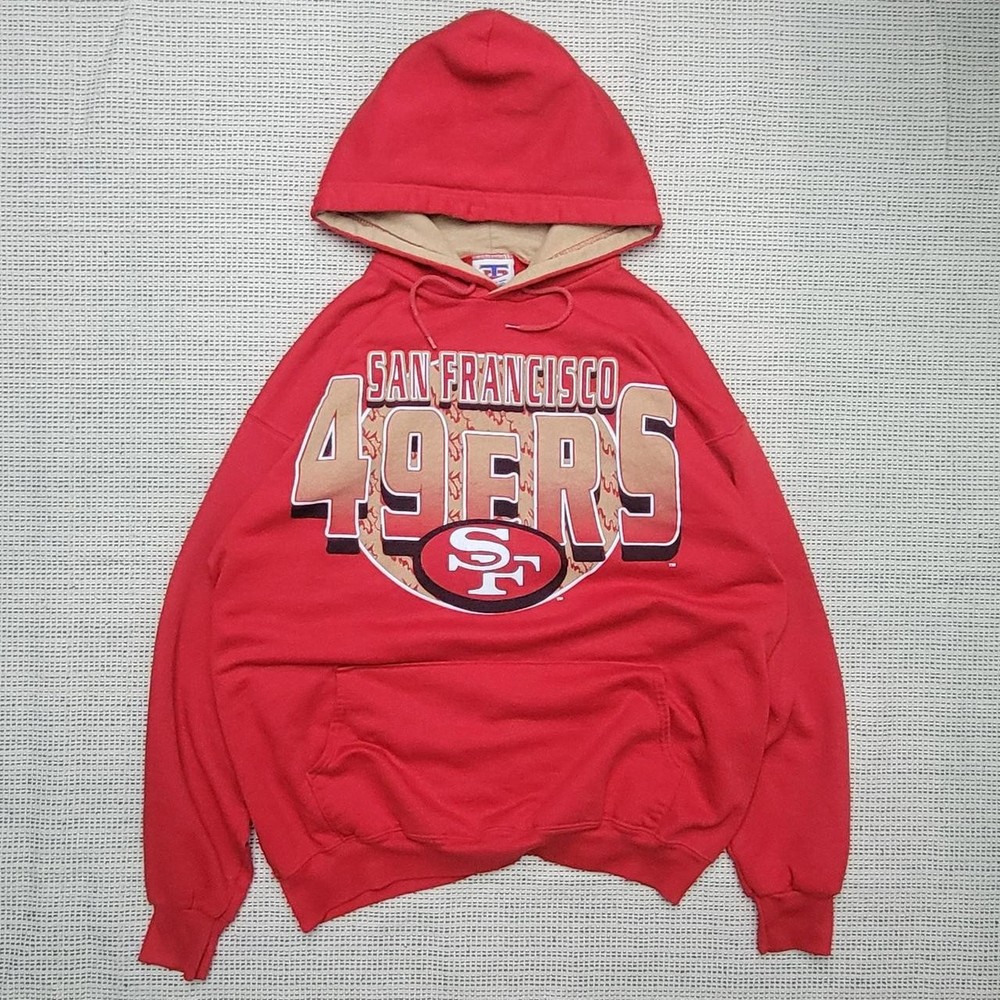 Vintage 90s, made in the U.S, San Francisco 49ers, red pullover hoodie