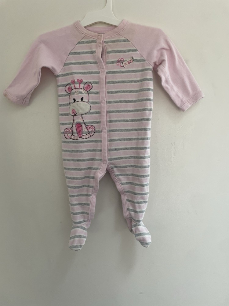 First Moments Baby Girl Cute Giraffe Striped Cotton Long Sleeve 1-Piece Pink 6-9