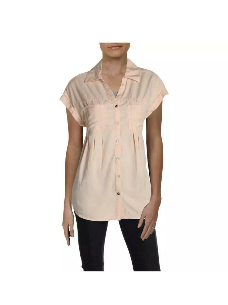 STYLE & COMPANY Womens Pink Short Sleeve Henley Wear To Work Button Up Top XS