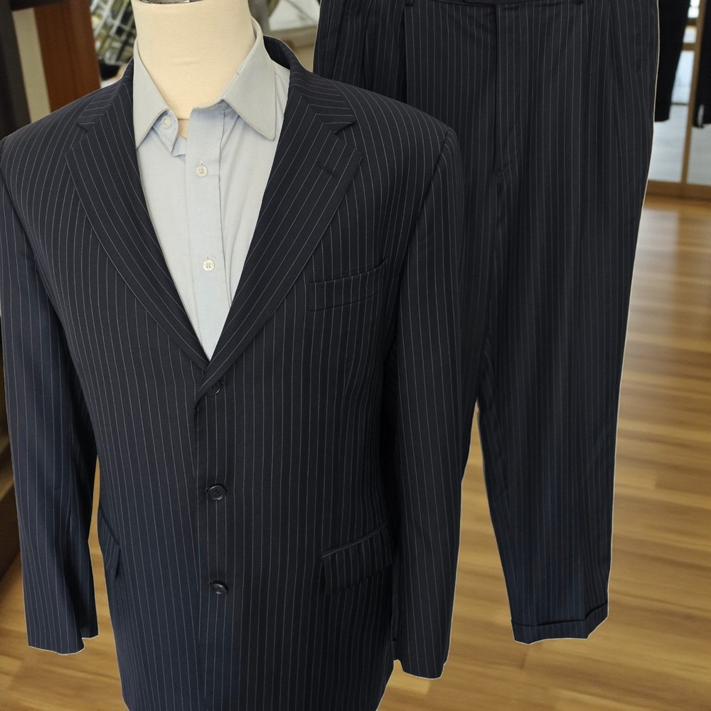 Brooks Brotherss Suit 44L 36x30  Saxxon Madison Navy Blue Pinstripe Made In USA