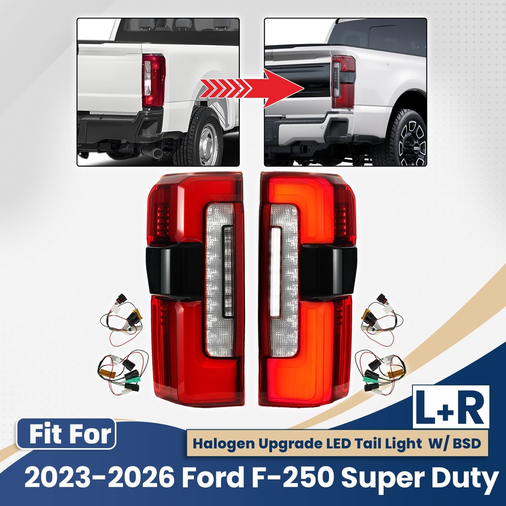 For 2023-2026 Ford F-250 Super Duty Halogen Upgrade LED Tail Light W/ BSD Pair