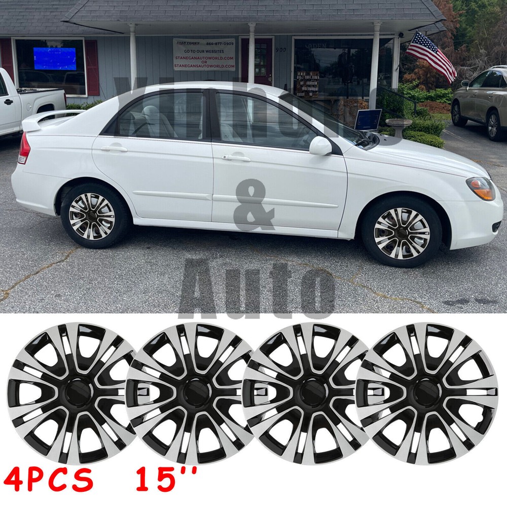 Kia Spectra 15 Inch 4-Piece Black Silver Wheel Hubcaps Rim Covers R15 US