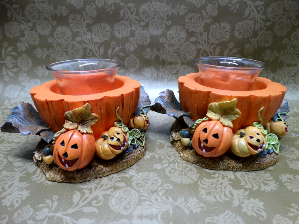 Set of 2 Halloween/Autumn/Thanksgiving Pumpkin Candle Holders