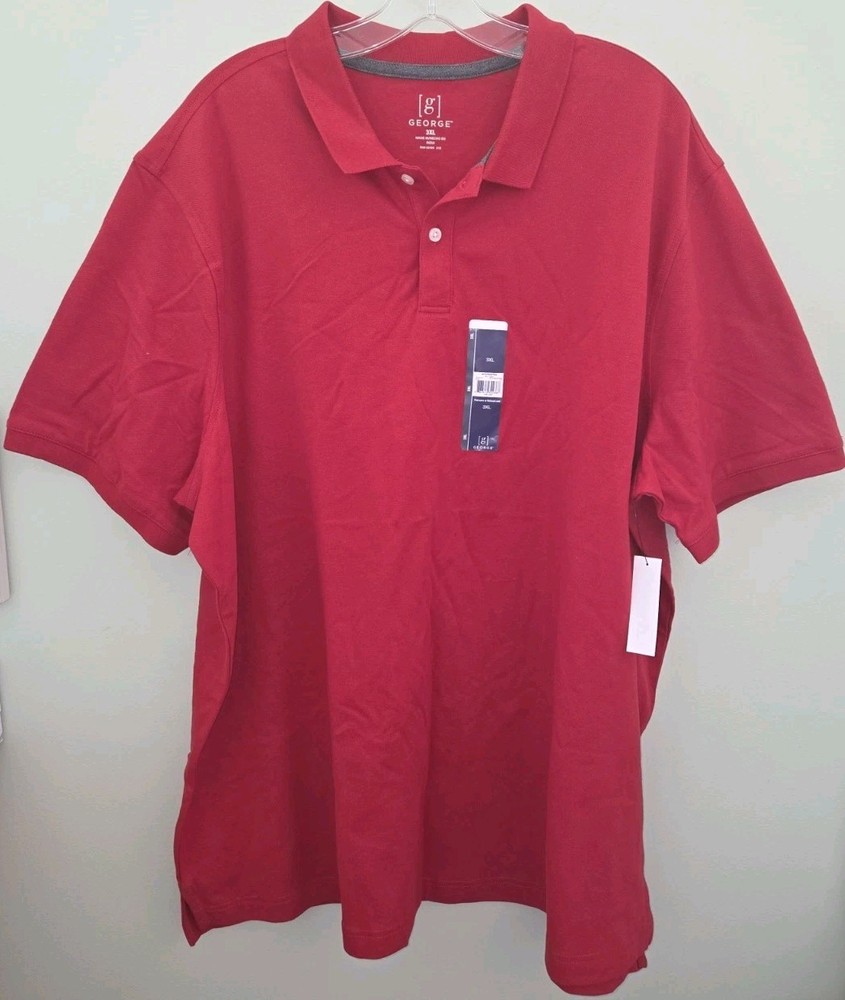 George Men's 3XL Short Sleeve Pique Polo Shirt RED Classic Cotton #10726