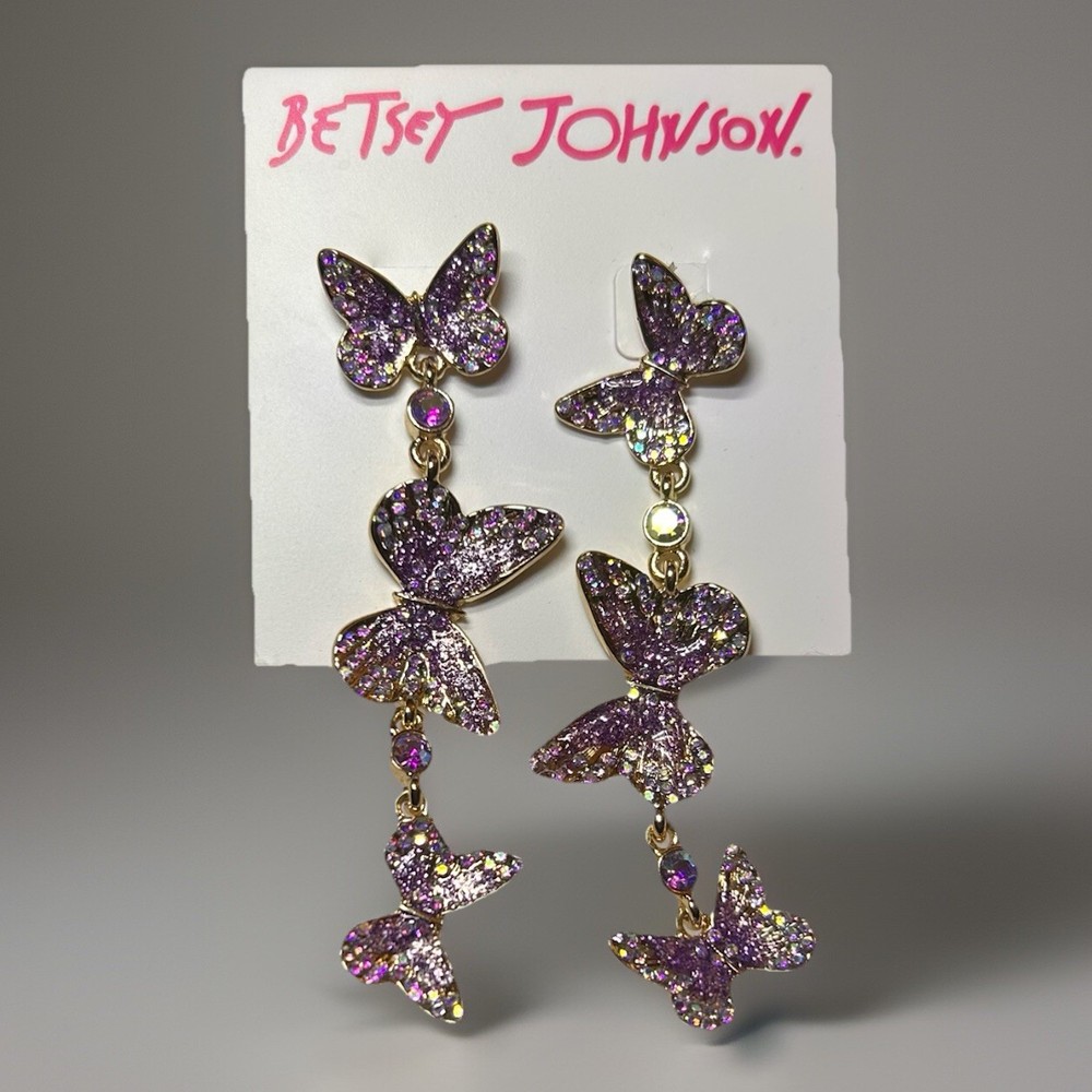 Betsey Johnson Purple Lavender Butterflies Mismatched Dangle Earrings -  New!