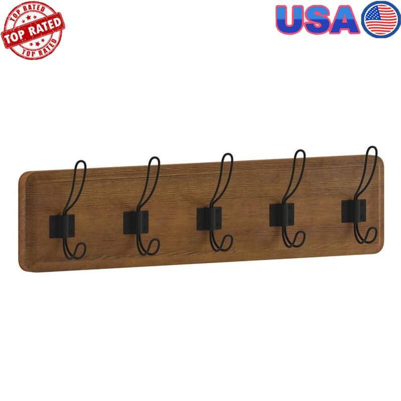 24 Inch Wall Mounted Storage Rack W/ 5 Hooks Entryway Kitchen Bathroom New