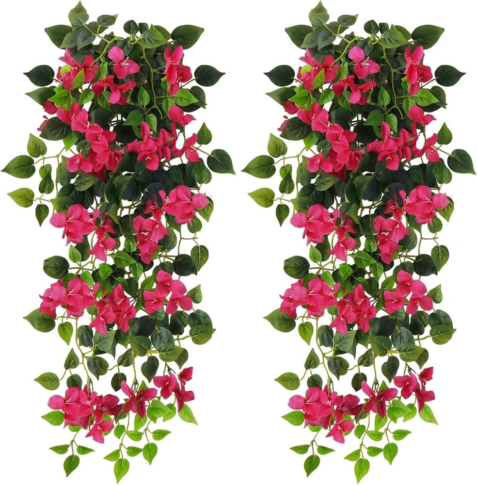 Artificial Hanging Plants Flowers Bougainvillea, UV Resistant Fake Plastic Faux