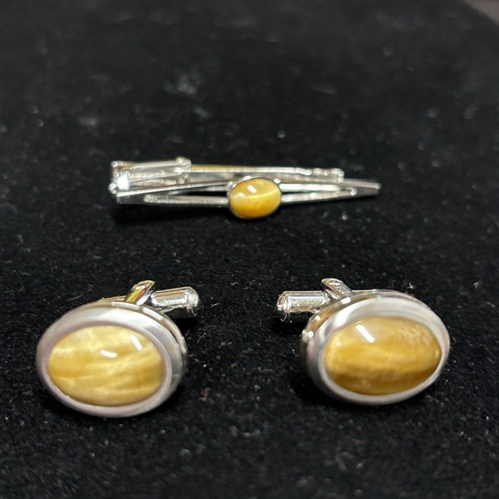 Vintage Silver Lion Star Cufflinks with Tiger Eye Gemstone