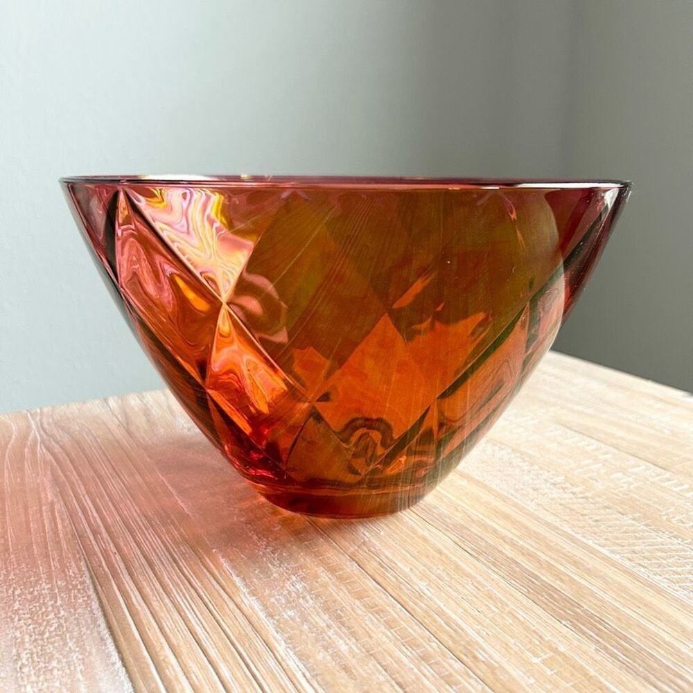 EGO Alter Vidivi Diamond Faceted Iridescent Red Italian Glass Salad Bowl  