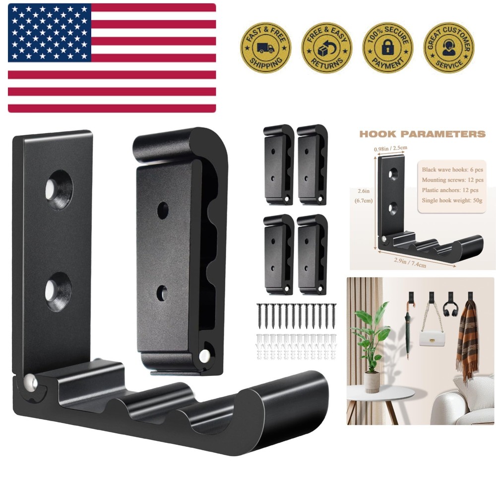 6 PCS Heavy Duty Folding Wall Hooks, Sturdy Black Wall Mounted Hooks for Coat...