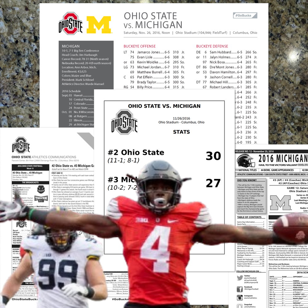 Ohio State Win vs Michigan 2016 - Tarjeta abatible del juego y notas del programa fútbol americano de la NCAA