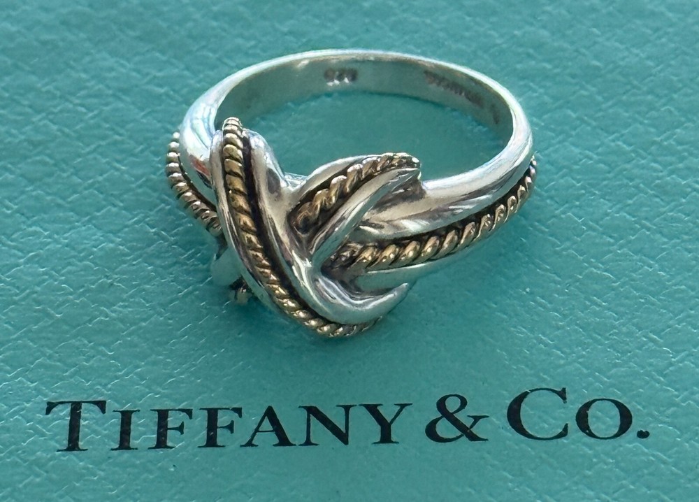 Tiffany & Co  Signature X Ring Sterling Silver  925 & 18k Gold Size  6 1/2 US